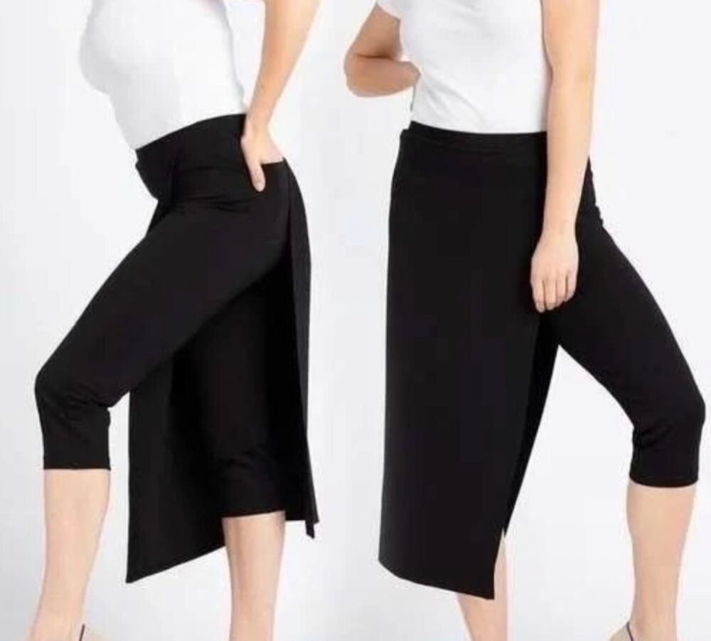 Betabrand Large Sassiest Pants Crop Skirt Overlay Pull-On Ponte Rear Pocket New